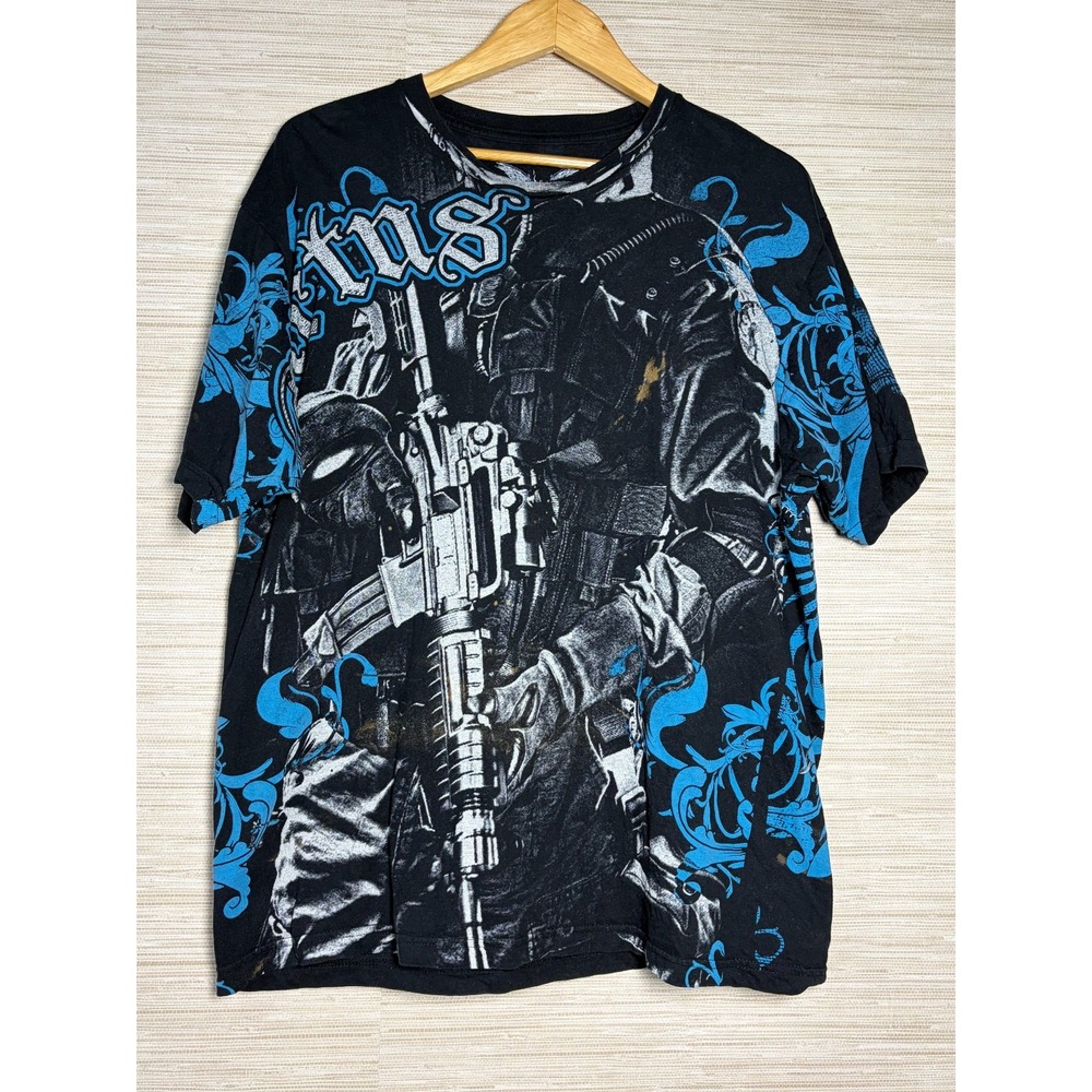 Apprime Courage Above All Graphic T-Shirt Men XL Black Blue Military Weapon Tee